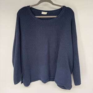 Poetry Drop Shoulder Pullover Sweater Women's Size 14 Blue Relaxed Fit Knitted